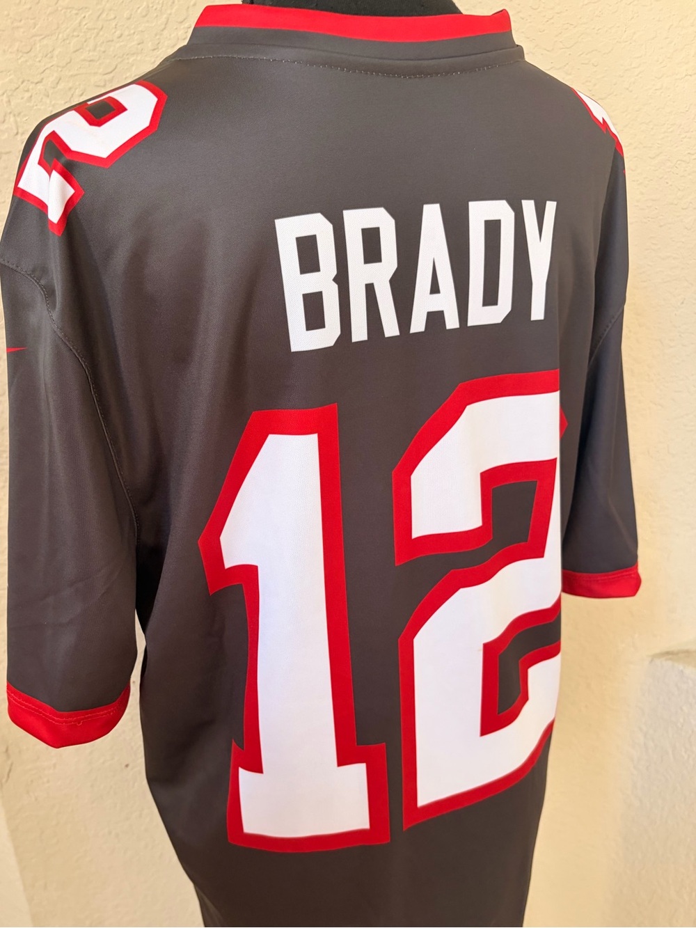NFL Brady #12 Gray and Red Men's Football Jersey